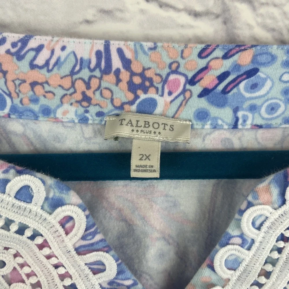 Talbots Resort Wear Boho  Embellished Crochet Neck Colorful Tunic Size 2X - Picture 3 of 9